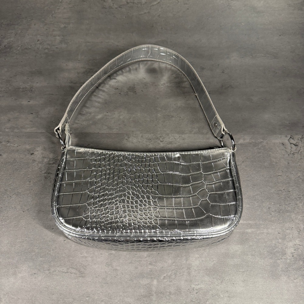 HM Silver Crocodile Embossed Shoulder Baguette Bag TikTok Y2K Style Faux Leather
